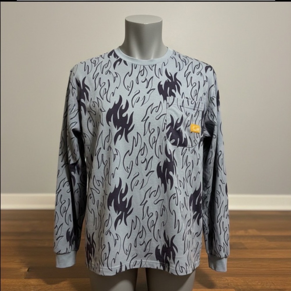 Titicaca Henley Shirt Mens XL FR Long Sleeve Blue Flame Print CAT2 NFPA 2112